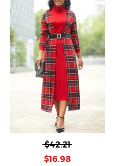 Tartan Print Fake 2in1 Wine Red Dress