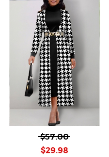 Houndstooth Print Fake 2in1 Black Dress