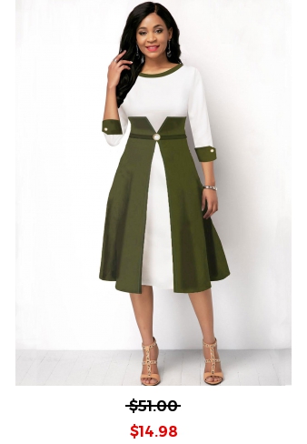 Color Block Three Quarter Sleeve Dress