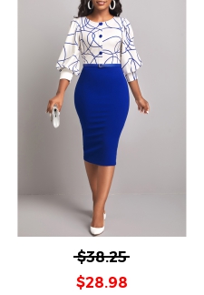 Graffiti Print Dark Blue Round Neck Bodycon Dress