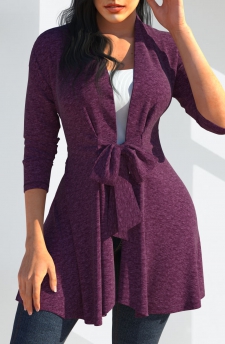 Dark Purple Long Sleeve Bowknot Cardigan