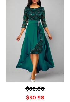 3/4 Sleeve Lace Patchwork Turquoise Dress
