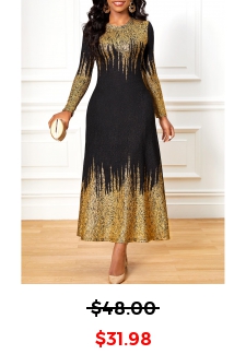 Black Ombre Hot Stamping Round Neck Dress