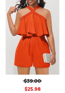 Ruffle Sleeveless Orange Short Cross Collar Romper