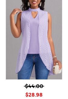 Stand Collar Cut Out Light Purple T Shirt