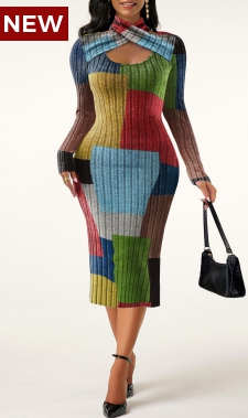 Criss Cross Rainbow Color Halter Bodycon Dress