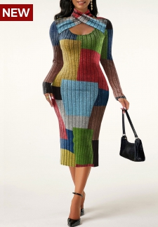 Criss Cross Rainbow Color Halter Bodycon Dress