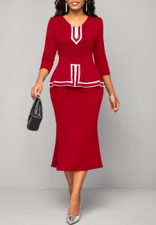 Striped Red V Neck Bodycon Dress