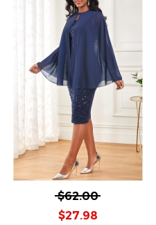 Navy Round Neck Lace Dress and Shawl