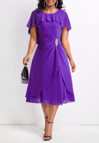 Boat Neck Lightweigh Purple A Line Dress