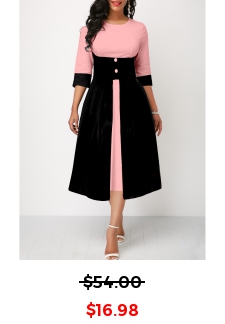 Pink High Waisted Faux Two Piece Round Neck Dress