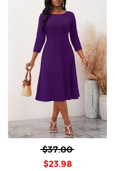 Purple 3/4 Sleeve Round Neck Dress