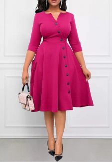 Hot Pink Split Neck Breathable Dress