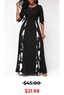 Graffiti Print Insert Black X Shape Maxi Dress