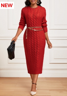 Red Long Sleeve Round Neck Bodycon Dress