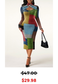 Criss Cross Rainbow Color Halter Bodycon Dress