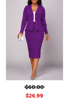 Violet Button Long Sleeve Top and Skirt
