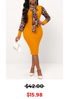 Ginger Bowknot Long Sleeve Leopard Bodycon Dress