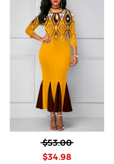 Tribal Print Mermaid Ginger Round Neck Bodycon Dress