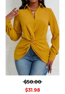 Twist Shirt Collar Long Sleeve Ginger Blouse