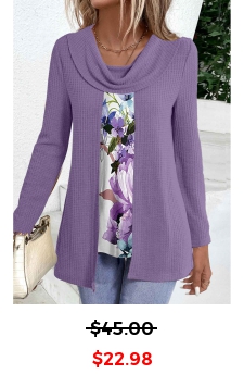 Floral Print Fake 2in1 Purple T Shirt