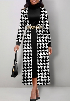 Houndstooth Print Fake 2in1 Black Dress