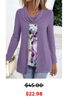 Floral Print Fake 2in1 Purple T Shirt