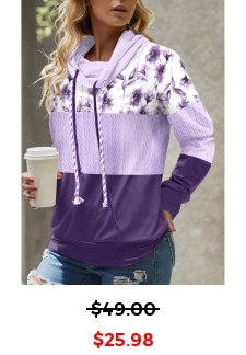 Floral Print Patchwork Light Purple Long Sleeve Sweatshirt