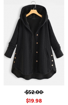 Black Hooded Long Sleeve Pocket Coat