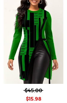 Geometric Print Green Round Neck T Shirt