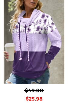 Floral Print Patchwork Light Purple Long Sleeve Sweatshirt