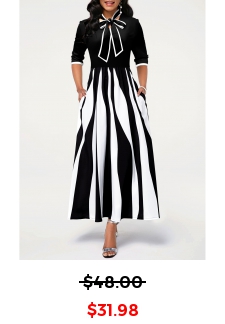 Geometric Print Pocket White Tie Collar Maxi Dress