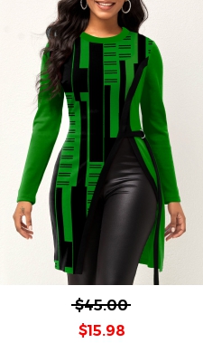 Geometric Print Green Round Neck T Shirt