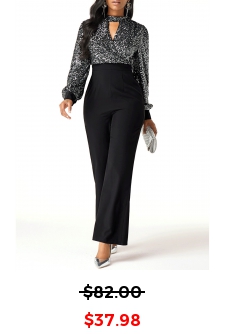 Cutout Front High Waist Sequin Embellished Jumpsuit