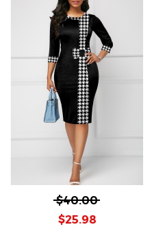 Patchwork Houndstooth Print Black Bodycon Dress
