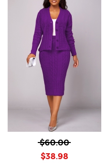 Violet Button Long Sleeve Top and Skirt