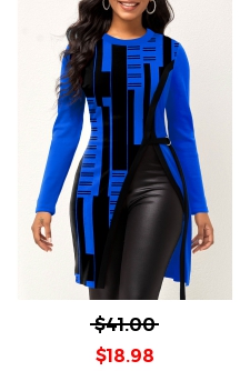 Geometric Print Royal Blue Round Neck T Shirt