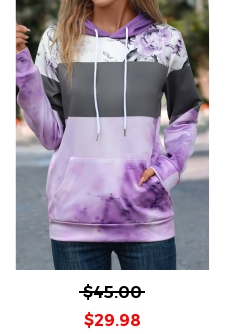 Floral Print Pocket Purple Long Sleeve Hoodie
