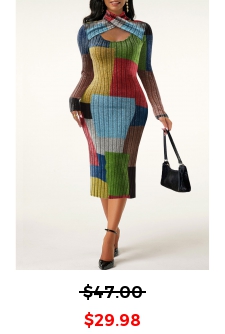 Criss Cross Rainbow Color Halter Bodycon Dress