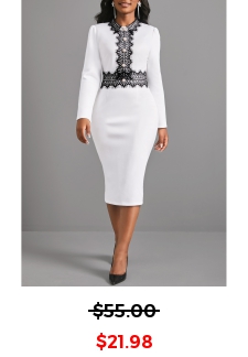 Lace Patchwork Long Sleeve White Dress