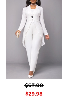 Button White Cardigan and V Neck Jumpsuit