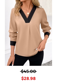 Patchwork Light Camel Long Sleeve V Neck Blouse