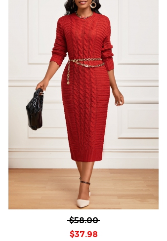 Red Long Sleeve Round Neck Bodycon Dress