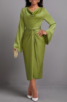 Two Piece Avocado Green Long Sleeve Top and Bodycon Skirt