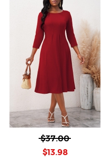 3/4 Sleeve Wine Red Round Neck Dress