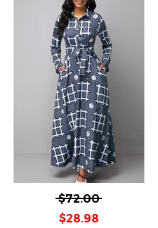Turndown Collar Geometric Print Long Sleeve Dress 