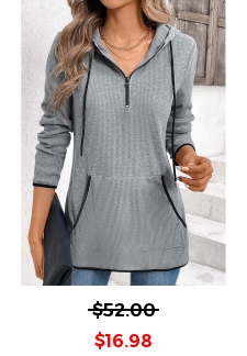 Pocket Zipper Grey Long Sleeve Hoodie