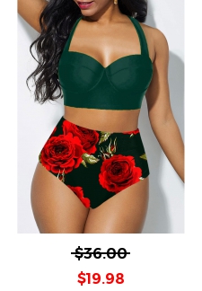 Halter High Waist Floral Print Bikini Set