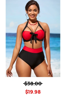 High Waisted Bowknot Color Block Bikini Set