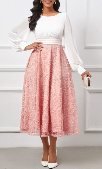 Sequin Pink Long Sleeve Round Neck Dress